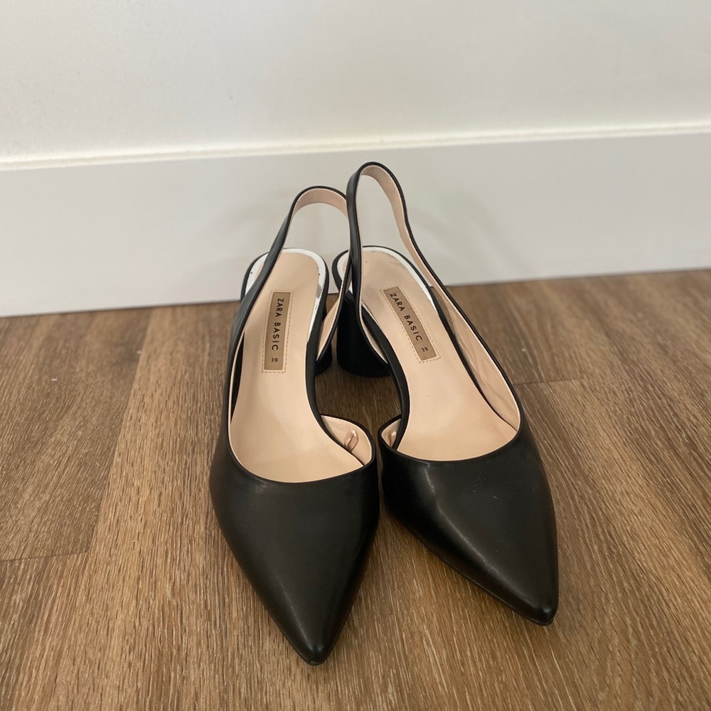 Zara Basics Black Slingback Kitten Heel